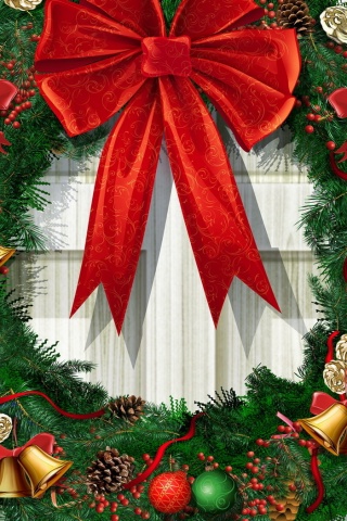 Новогодний венок на двери обои