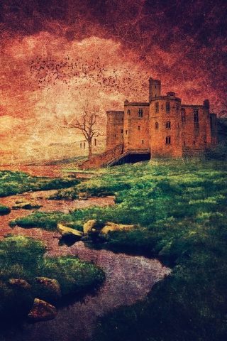 Старинный пейзаж с замком обои