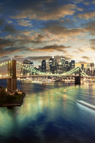 Мост в Нью-Йорке ночью обои