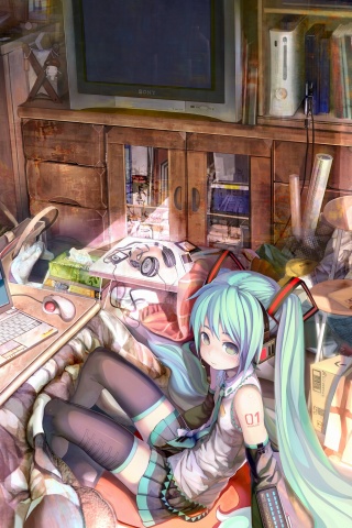 Хатсуне Мику в своей комнате обои