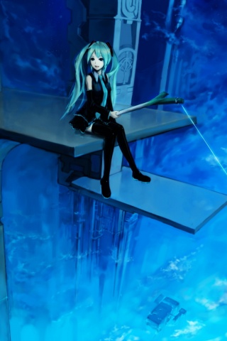 Хатсуне Мику с удочкой обои