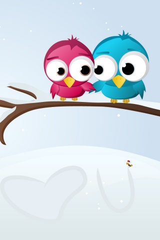 Две птички на ветке щебечут о любви обои