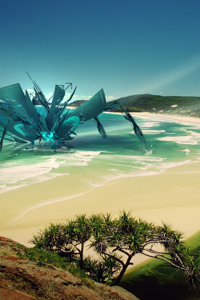 Робот на побережье обои