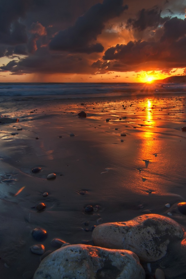 Закат солнца на пляже обои