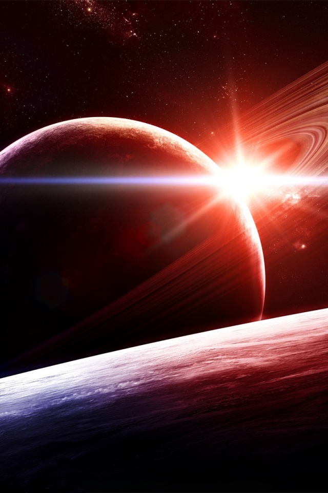 Солнце сквозь кольца Сатурна обои