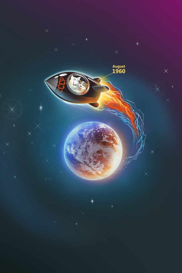 Белка и Стрелка летят в космос обои