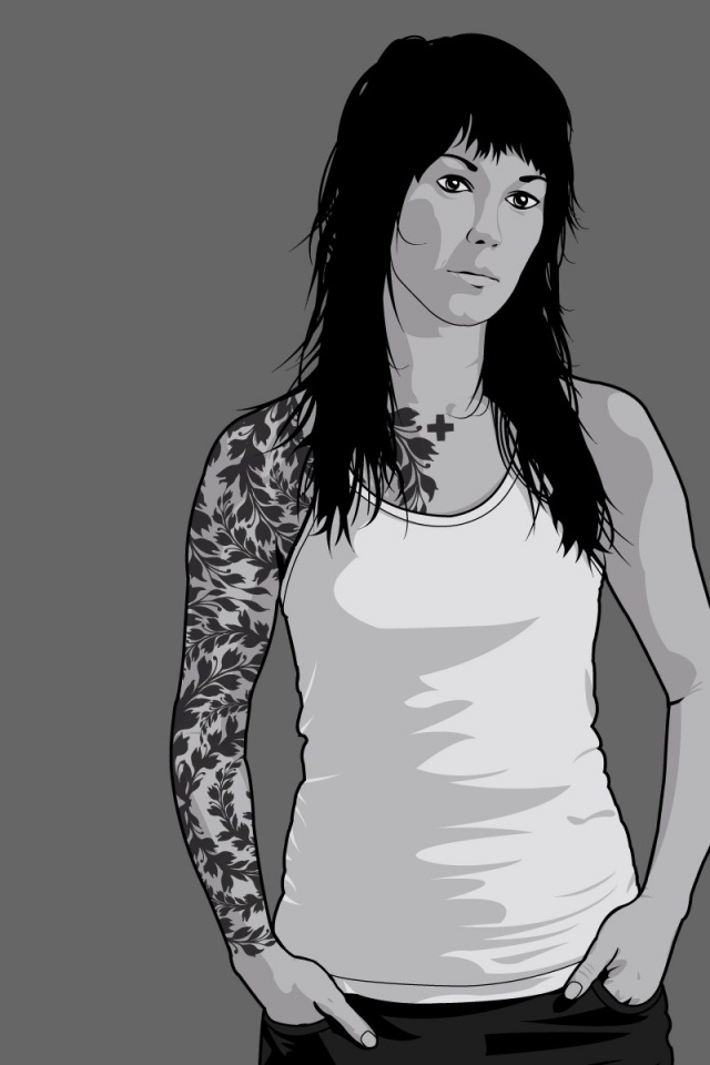 Девушка с татуировкой в виде листвы обои