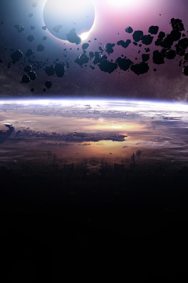 Пояс астероидов над планетой обои