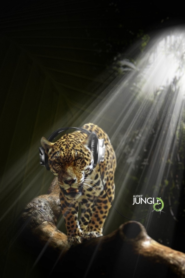 Ягуар в наушниках обои