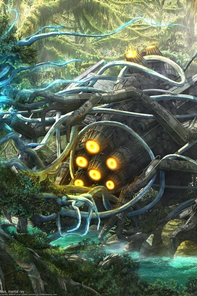 Космический корабль в джунгялх обои