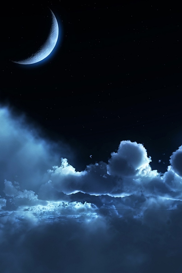Облака и луна в ночном небе обои