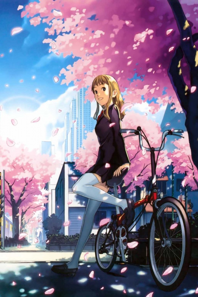 Японская школьница на велосипеде обои