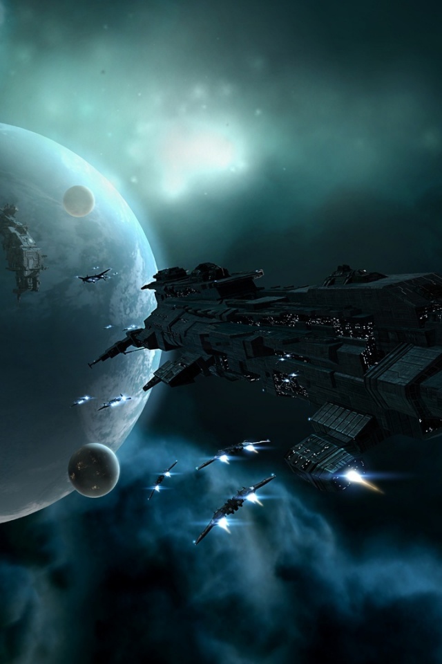 Космический флот атакует планету обои