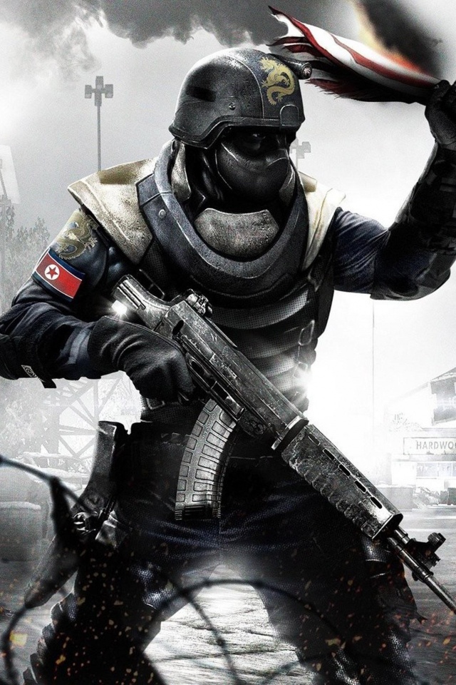 Китайский солдат жжет американский флаг обои