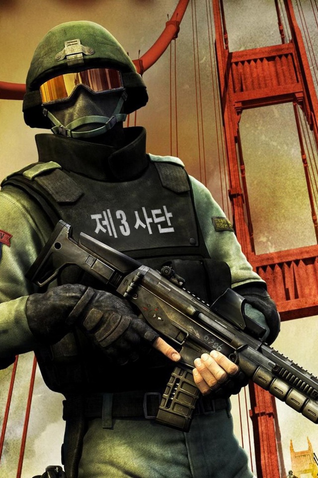 Солдат на мосту Золотые Ворота обои