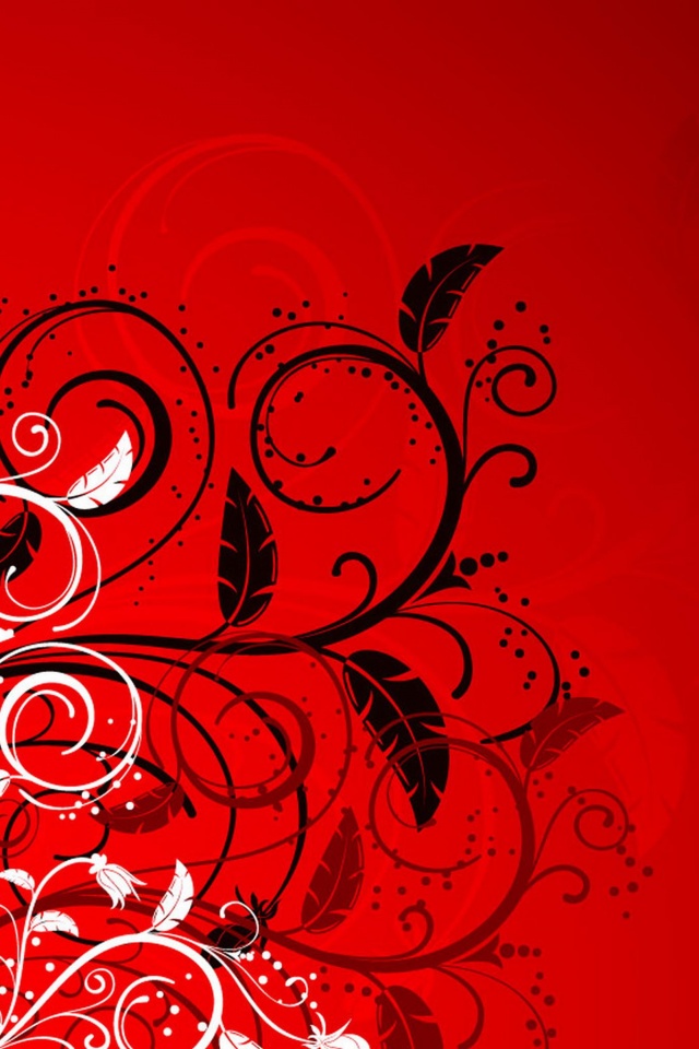 Черно-белые листики на красном фоне обои