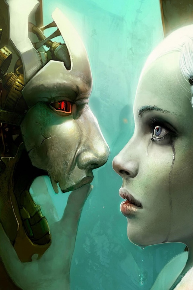 Девушка и робот обои