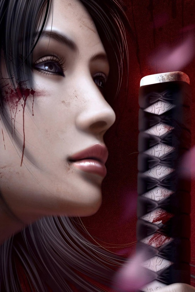 Японка с катаной обои