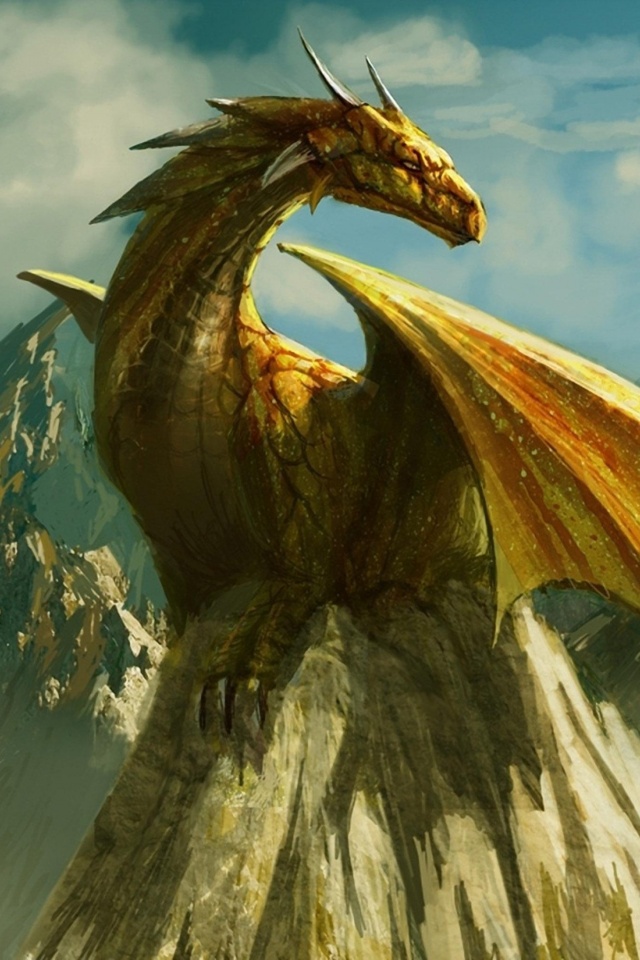 Дракон на вершине скалы обои
