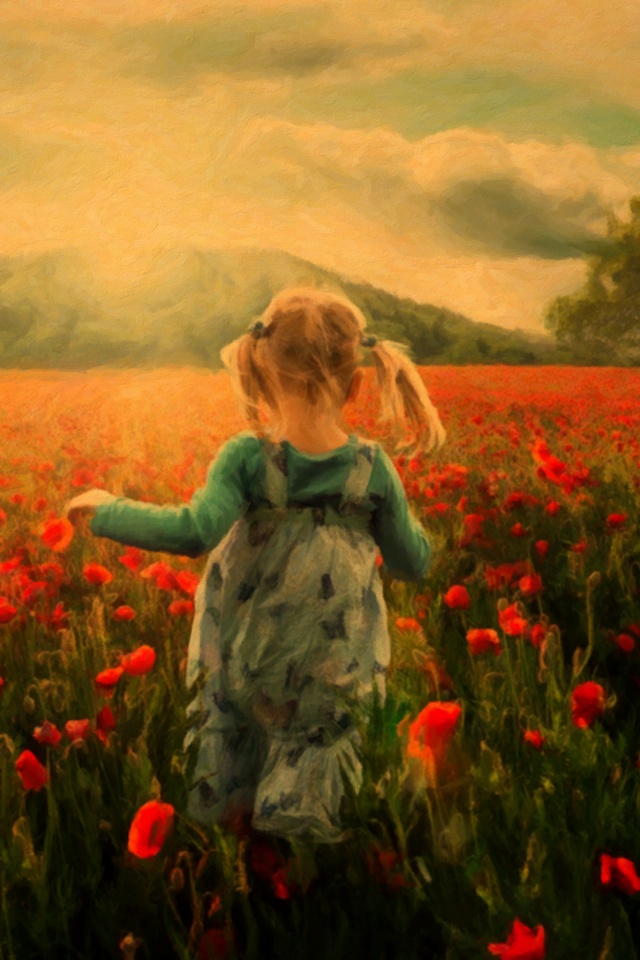 Девочка на маковом поле обои
