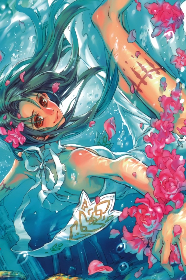 Девушка из аниме под водой обои