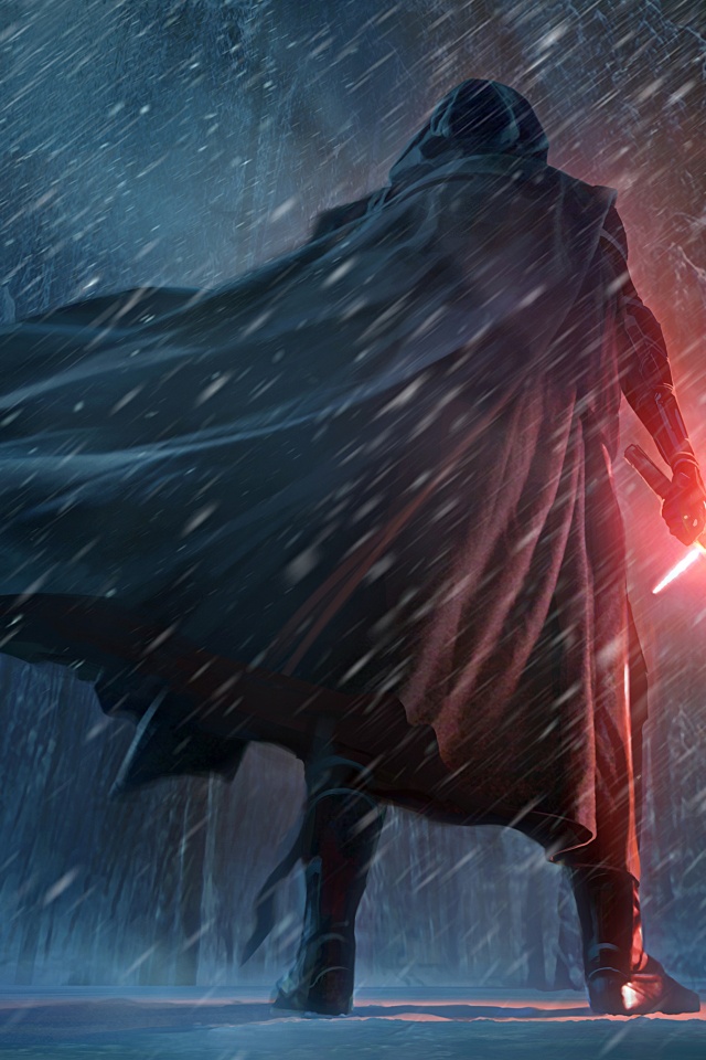 Кайло Рен в зимнем лесу обои