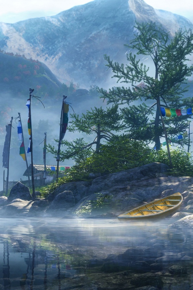 Каменистый берег в тумане обои