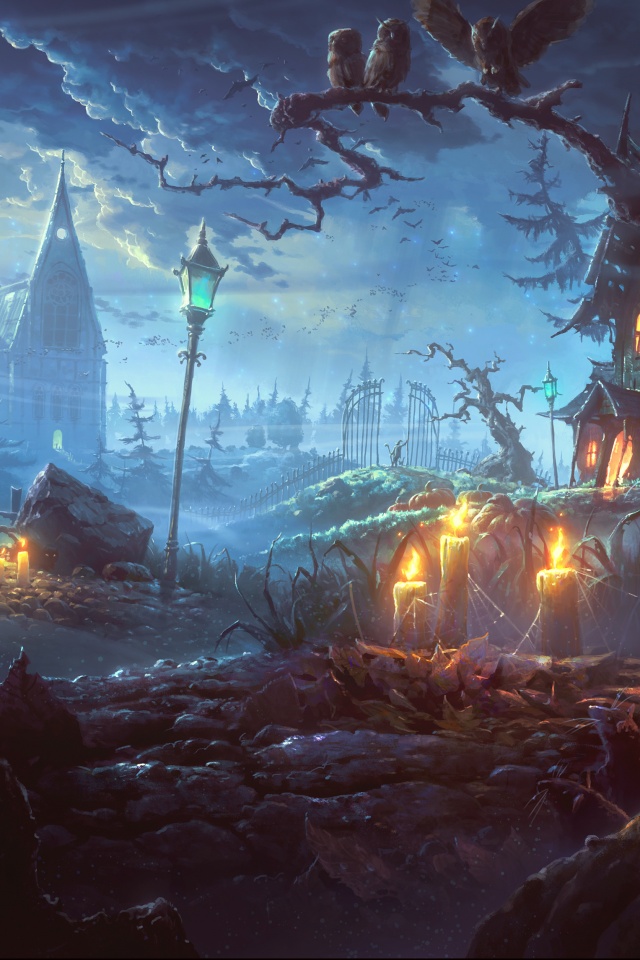Страшный хэллоувинский пейзаж обои