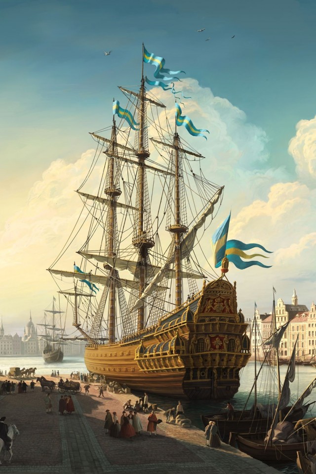 Парусник на набережной обои