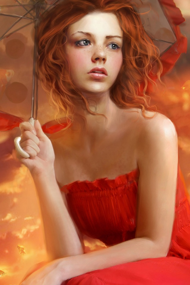 Девушка с зонтиком обои