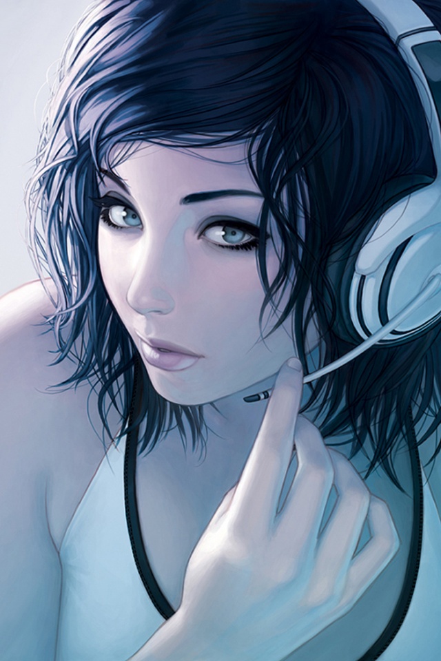 Сексуальная девушка в наушниках с микрофоном обои