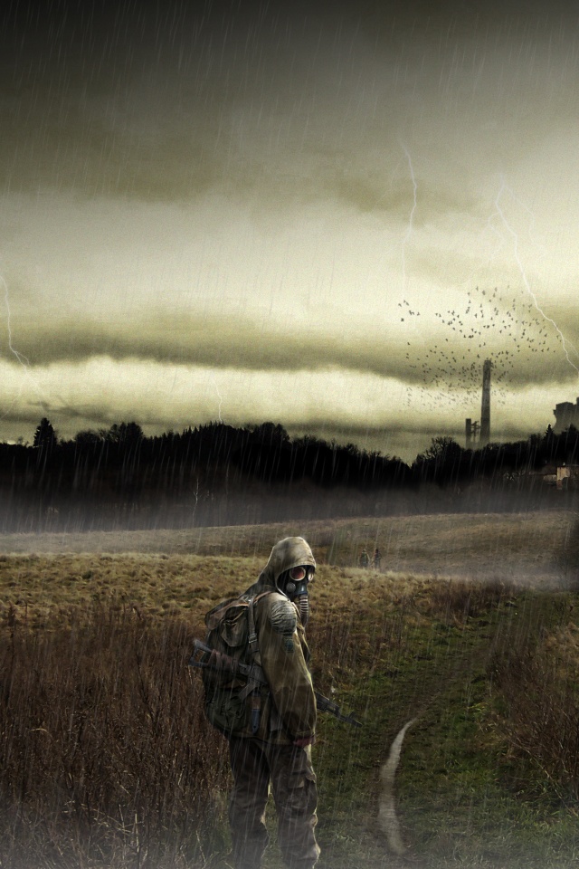 Сталкер под дождем обои