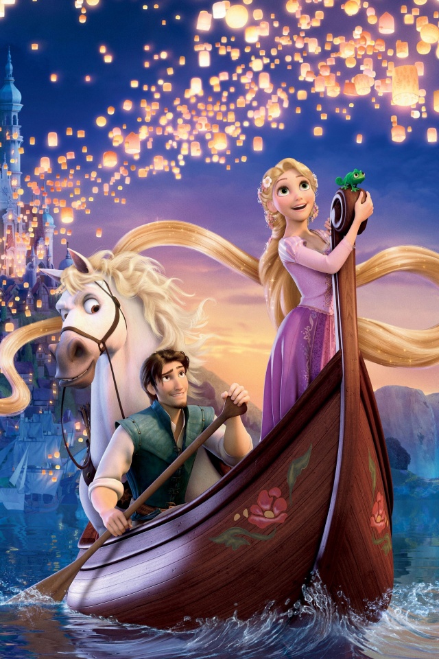 Рапунцель и Флин на лодке обои