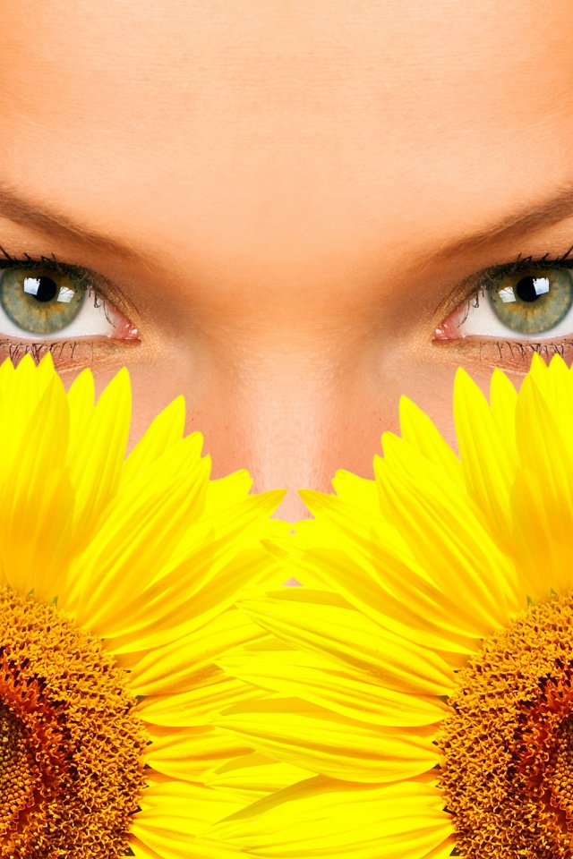 Девушка с желтыми ромашками обои