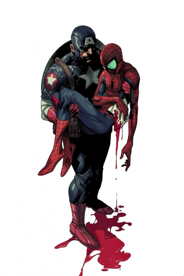 Капитан Америка и раненный Человек-паук обои