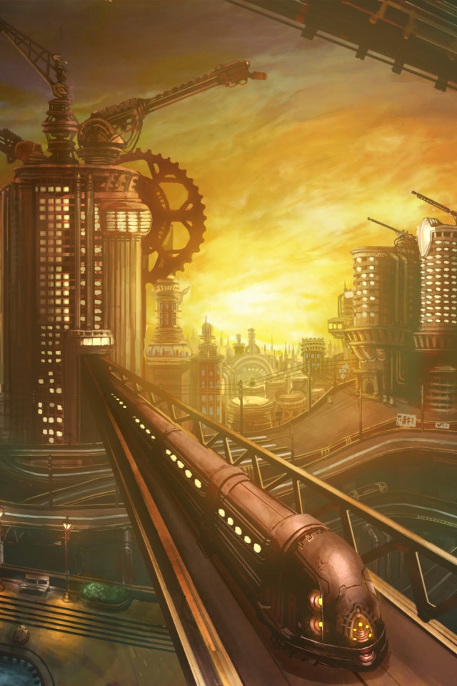 Город из мира стимпанк обои