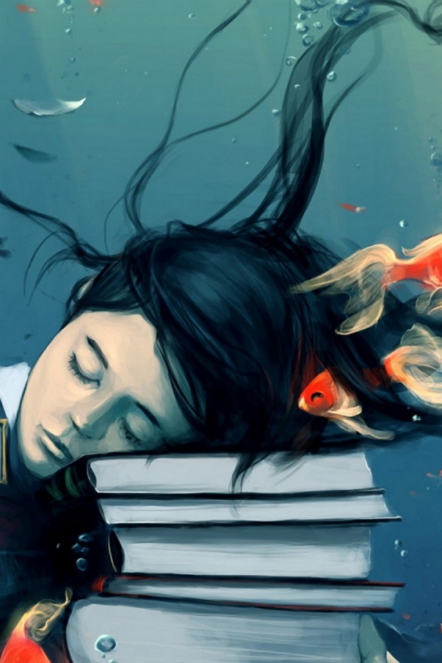 Девочка тонет в знаниях обои
