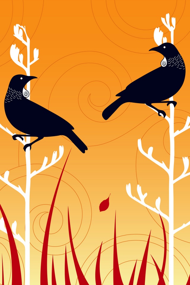 Векторные стилизованные птицы на ветках дерева обои