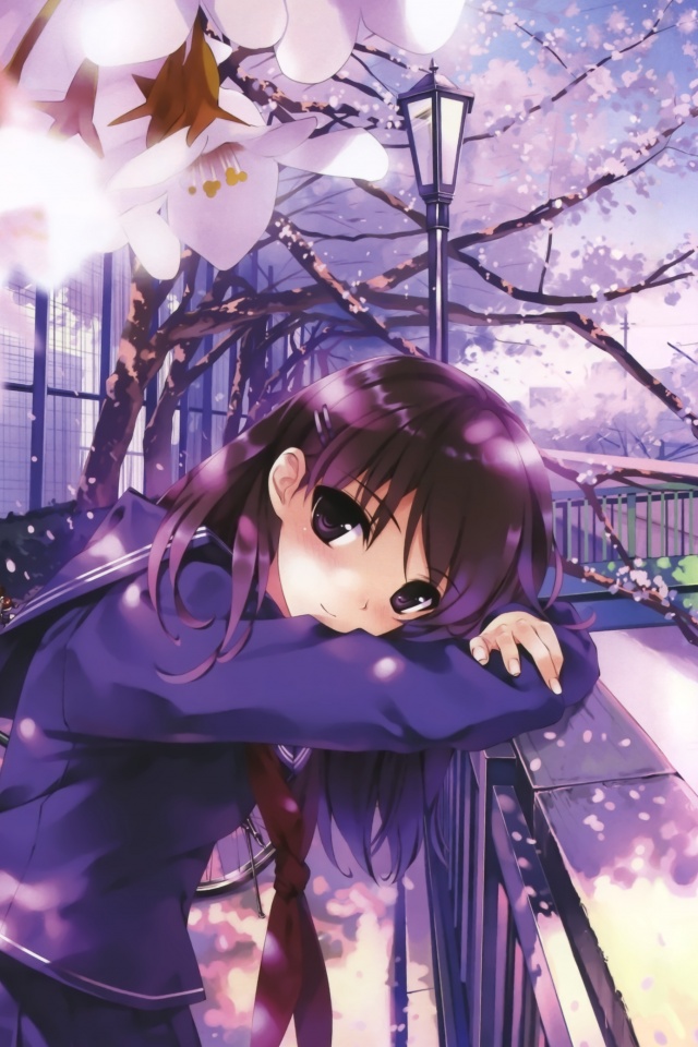 Девушка среди лепестков сакуры обои