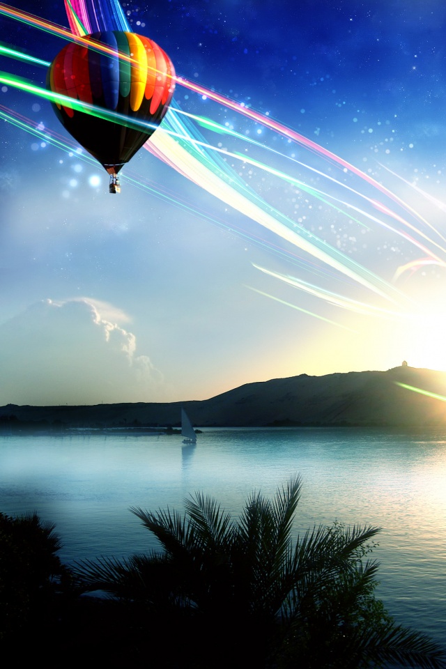 Радужный воздушный шар обои