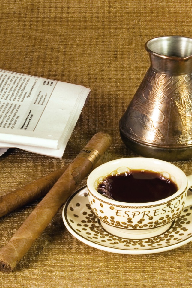 Утренний кофе, газета и сигары обои