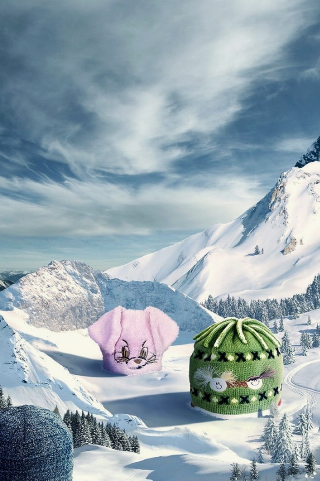 Прикольные шапки на горных вершинах обои