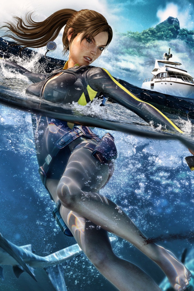 Лара Крофт против акул обои