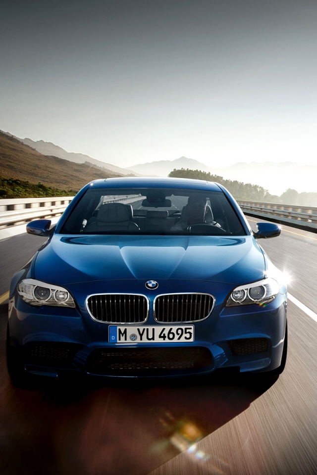 Синий БМВ на дороге обои