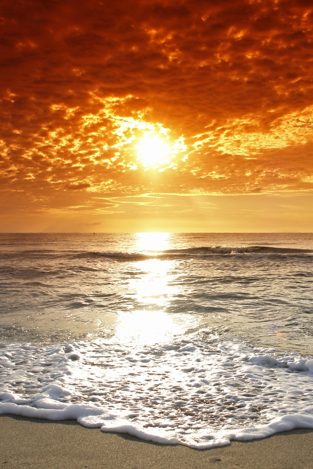 Берег моря в лучах заката обои