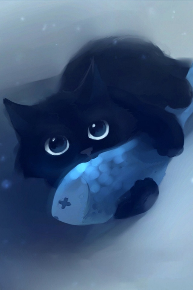 Кот с рыбкой обои