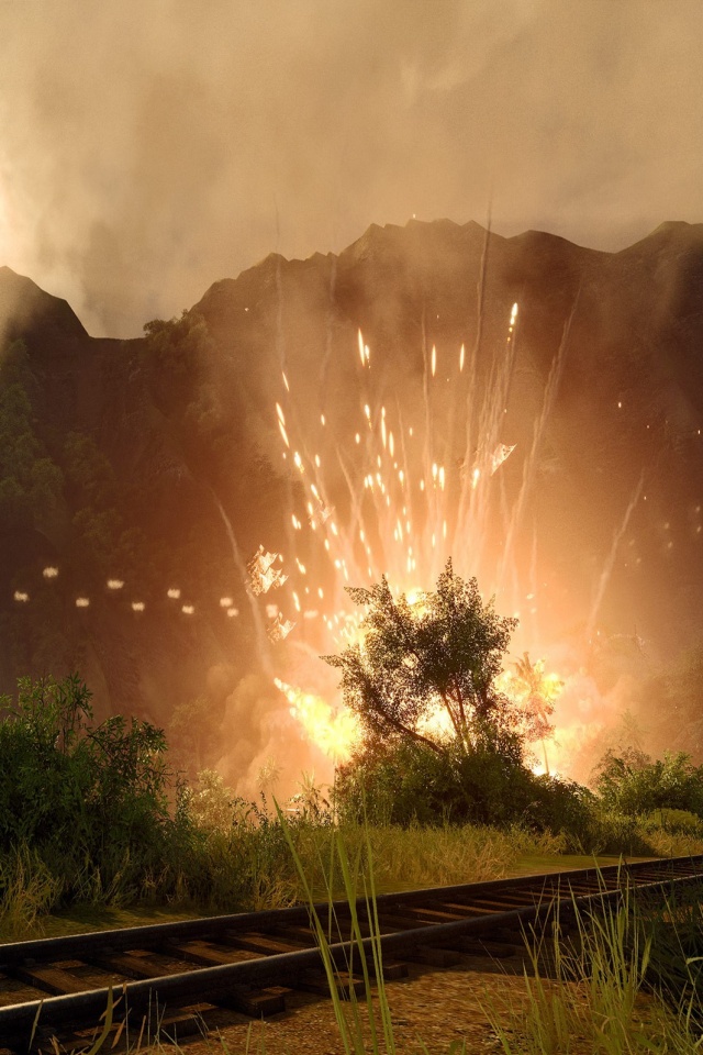 Взрыв в кустах обои