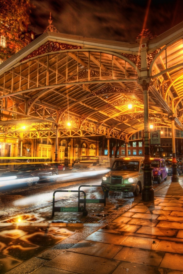 Город под фонарями обои