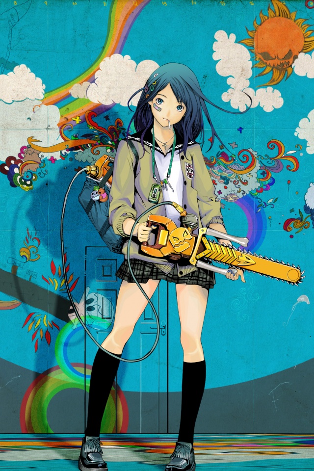 Девушка с бензопилой обои