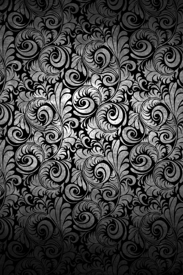 Черный фон с узорами и завитками обои